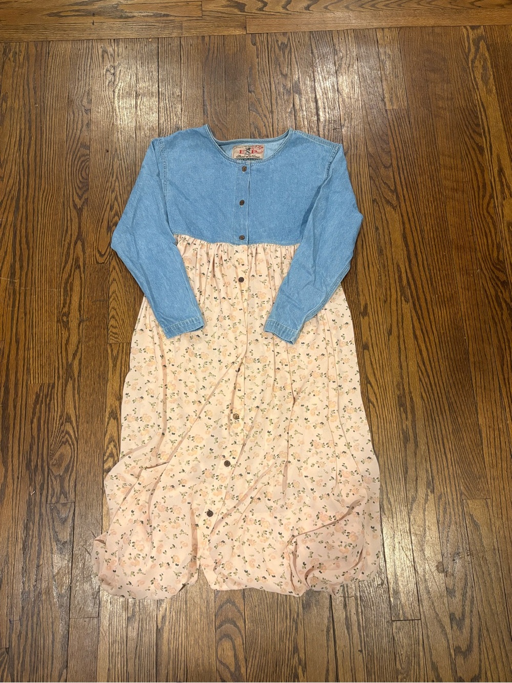 Express Denim-Style Top and Peach Floral Skirt Kids Dress